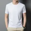 Camiseta de Verano de Manga Corta para Hombres de Mediana Edad Sudadera de Seda Helada para Hombre Color Sólido Versátil Moderna Holgada Top de Cuello Redondo