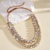 Collar geométrico multicapa de lujo ligero europeo y americano con diamantes, cadena para la clavícula exquisita de nicho, collar de mujer simple y de alta gama