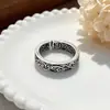 Anel de Prata S925 Yunchaoxuan com Padrão de Grama Tang, Anel Vintage de Dedo Indicador Masculino de Nicho Unissex, Design Aberto Ajustável