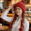 Chapéu de Tricô Estilo Fair Isle Transfronteiriço para Mulheres, Chapéu de Lã Quente para Outono e Inverno, Chapéu de Orelha à Prova de Frio para Ciclismo, Chapéu Lei Feng para Afinar o Rosto
