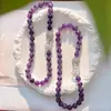 Colar de Amethysto Natural Roxo Escuro Roxo Molho Partículas Grandes Dominadoras Retro 12mm Corrente da Clavícula