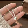 Collar de Corazón de Plata de Ley S925 Estilo Coreano Minimalista Cadena para Clavícula con Perlas Nicho Versátil Ins Día de San Valentín