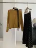 Conjunto de dos piezas KEKEZOON: top de punto con cuello en V y manga larga + falda de lunares de cintura alta con cinta para mujer 8983