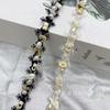 Nueva Exquisita Decoración de Ropa de Encaje con Perlas de Piedra Blanca Calada Accesorios de Encaje Plisado Elástico DIY
