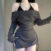 Traje de baño nuevo de dos piezas para mujer de largo medio, sobretraje coreano de cintura alta conservador que cubre el vientre, adelgazante, de alta gama, para pecho pequeño, aguas termales
