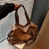 Bolsos para Mujer en Otoño e Invierno, Bolsos Grandes de Cuero Encerado Texturizado, Nueva Moda Transfronteriza, Bolsos Suaves tipo Almohada de Cuero, Bolsos Retro de Axila