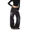 Jeans de mezclilla cruda con estampado de caballo de guerra retro americano para hombres y mujeres, estilo callejero, pantalones de mezclilla anchos hasta el suelo, geniales y modernos