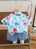 Camisa de verano de manga corta de dibujos animados con estampado completo de coches, ropa de niño de moda para niños de 1 a 5 años, traje de camisa de niño, comercio exterior