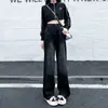 Jeans de Pierna Ancha Gris Cemento Vintage para Mujer Otoño e Invierno 2024 Nuevos Tubo Recto Estrecho Pequeño Adelgazantes Pantalones de Piso