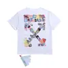 24 Modelos Nuevos Blanco Año del Dragón Edición Limitada Estampado de Flechas Ow Camiseta de Manga Corta Cuello Redondo Lavada Talla Grande para Hombres y Mujeres