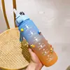 Copo Caneca Degradê Alto Valor de Cor Esportes ao Ar Livre Fitness Copo de Plástico Grande Capacidade Fosco Portátil Copo com Canudo