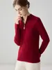 Suéter de punto de cable 100% cachemira pura para mujer, con media cremallera y cuello alto, jersey de punto grueso, corte holgado, top de alta gama