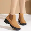 Botas elásticas de tacón grueso para mujer, nuevo estilo primavera, otoño e invierno 2026, disponibles en tallas grandes, caña corta, sin cordones, botas sencillas y cómodas