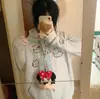 Sudadera con Capucha de Punto a Cuadros con Gato Bordado para Mujer, Estilo Dulce y Holgado Universitario para Primavera y Otoño