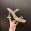 Zapatos de tacón alto transparentes para mujer, verano 2022, nueva moda, sandalias de tacón fino famosas en Internet con sandalias y pantuflas con pedrería para uso exterior.