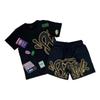 Traje deportivo con estampado de letras callejeras estilo americano para hombre, shorts, camiseta de manga corta de dos piezas, shorts con cordón para hombre