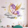 Cruzando la Luna Unicornio Dibujos Animados Pegatinas de Pared Habitación Infantil Dormitorio Jardín de Infancia Decoración de Pared Dormitorio Pegatina Autoadhesiva