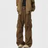 Fornecimento Direto da Fábrica Estilo Americano Marca da Moda Calça Cargo de Perna Reta com Bolsos Grandes Unissex Retrô Solta Moderna Versátil Calça de Perna Larga