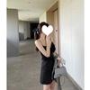 Vestido branco de alça com strass e laço estilo coreano para banquete, aniversário, feminino, curto