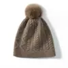 Gorro 100% Cachemir Puro para Mujer, Otoño e Invierno, Gorro Grueso con Pompón y Protección para Orejas, Moda Retro Casual Versátil, Gorro de Punto Trenzado