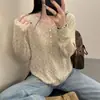 Tejido de Punto con Cuello en V para Mujer, Tops de Manga Larga, Nuevo Estilo Otoño Temprano 2025, Moda Suelta, Prendas de Abrigo, Jerséis, Tejido de Punto Fino