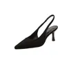 Versión de Piel de Vaca del Mismo Estilo Verano 2025 Elegantes Sandalias de Mujer con Punta Fina, Escote Bajo y Espalda Hueca, Zapatos Elegantes de Tacón Kitten