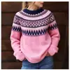 Suéteres Femininos Populares da Amazon para Outono e Inverno, Tricô Jacquard Grosso em Acrílico