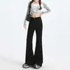 Jeans Boca de Sino Forrado com Lã Preto Estilo Zhao Lusi para Mulheres, Outono e Inverno, Cintura Alta, Corte Solto, Calças Flare para Baixinhas que Alongam a Altura