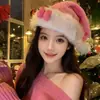 Atmósfera Navideña Sombrero Navideño Rosa de Peluche Vestido Festivo Accesorios para Fotos Tocado Sombrero Cálido de Otoño e Invierno para Mujer