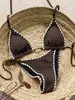 Bikini sexy de estilo europeo y americano con detalles de amarre, un traje de baño de dos piezas de alta gama perfecto para vacaciones y aguas termales, disponible en Amazon