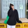 Sudadera Camiseta de Diseño Oversize Estilo Americano con Cuello Redondo para Mujer, Camiseta Base de Corte Holgado, Top de Color Sólido High Street para Otoño e Invierno