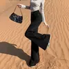 Pantalones vaqueros negros americanos de pierna ancha para mujer, nueva colección otoño/invierno 2024, forrados de felpa, de talle alto, corte recto holgado y engrosado.
