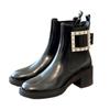 Zapatos Rodis 2025 de Piel Genuina con Hebillas de Diamante, Botas de Mujer Modernas Europeas y Americanas, Tacones Gruesos, Puntas Redondas, Botas de Estilo Británico