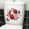 Fun-M551 Rosas Rojas y Blancas Pintadas y Mariposas Volando Adhesivos de Embellecimiento para el Hogar Baño Inodoro Autoadhesivos Venta al por Mayor