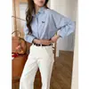 3ª Manhã Outono Nova Coleção: Camisa Listrada com Gola e Bordado de Dachshund Estilo Coreano, ZY4468