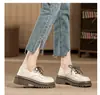 2025 Zapatos de Cuero de Suela Gruesa Estilo Británico Nuevo para Mujer Piel Genuina Verano Nuevos Mocasines Versátiles Punta Redonda con Cordones