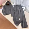 Conjunto esportivo de três peças para mulheres, agasalho de corrida, jaqueta com capuz slim-fit e calça de moletom 13407