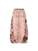 Estampado de letras retro americano, estampado de leopardo con diamantes de imitación, nuevos pantalones casuales versátiles para mujer de verano, pantalones holgados con dobladillo curvo y teñido sucio