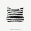 Sombrero de Orejas de Gato Estilo Yabi para Mujer Otoño e Invierno Y2K Sombrero Tejido a Rayas K-Style Lindo Cálido de Punto Lana