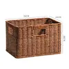 Cesta de almacenamiento de armario nórdico, caja de almacenamiento tejida, cesta organizadora simple para sala de estar, tejido de imitación de ratán