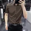 Camisa de Manga Corta Fluida No Planchar Elástica Ajustada Negra Hielo de Seda Casual de Alta Gama Verano Delgada Hombre
