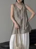 JuZhi Verano Nuevo Estilo Coreano Camisa de Cordones con Cuello en V para Mujer, Chic Top sin Mangas de Nicho Francés Maduro 50190