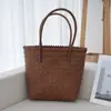 Plástico Imitação Rattan Vintage Portátil Grande Capacidade Artesanal Bambu Bolsa de Praia Cesta de Compras Comprar Vegetal Azul Atacado