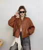 Chaqueta corta de cuero holgada estilo coreano para mujer, chaqueta con cremallera de color café de moda para otoño 2026, estiliza y es versátil para uso casual
