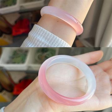 Transmissão ao vivo de pulseira de jade calcedônia natural estilo tulipa rosa claro pulseira fina redonda