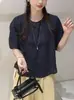 Camisa de Lunares con Mangas Abullonadas Estilo Francés para Mujer, Nuevo Top Pulóver Juvenil de Verano Holgado con Cuello Redondo, Camisa Tipo Muñeca para Mujer