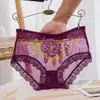 Calcinha de renda sexy mulheres nova renda bordada sem costura mulheres de grande tamanho malha meia-cintura cuecas fabricantes