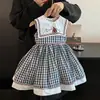 Vestido de Verano de Moda para Niñas 2025 Estilo Occidental Nuevo Estilo Estilo Occidental Cuadros Solapa Estilo Universitario Vestido Chaleco para Niños Pequeños y Medianos