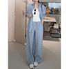Ropa de primavera un conjunto de traje coreano casual relajado azul grisáceo de camisa y pantalones para mujer 2025 nuevo