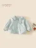 Jaqueta Cardigan para Meninas Outono 2026 Nova Estilosa Jaqueta Infantil com Gola de Babados Estilo Outono/Primavera Top Casual para Bebê